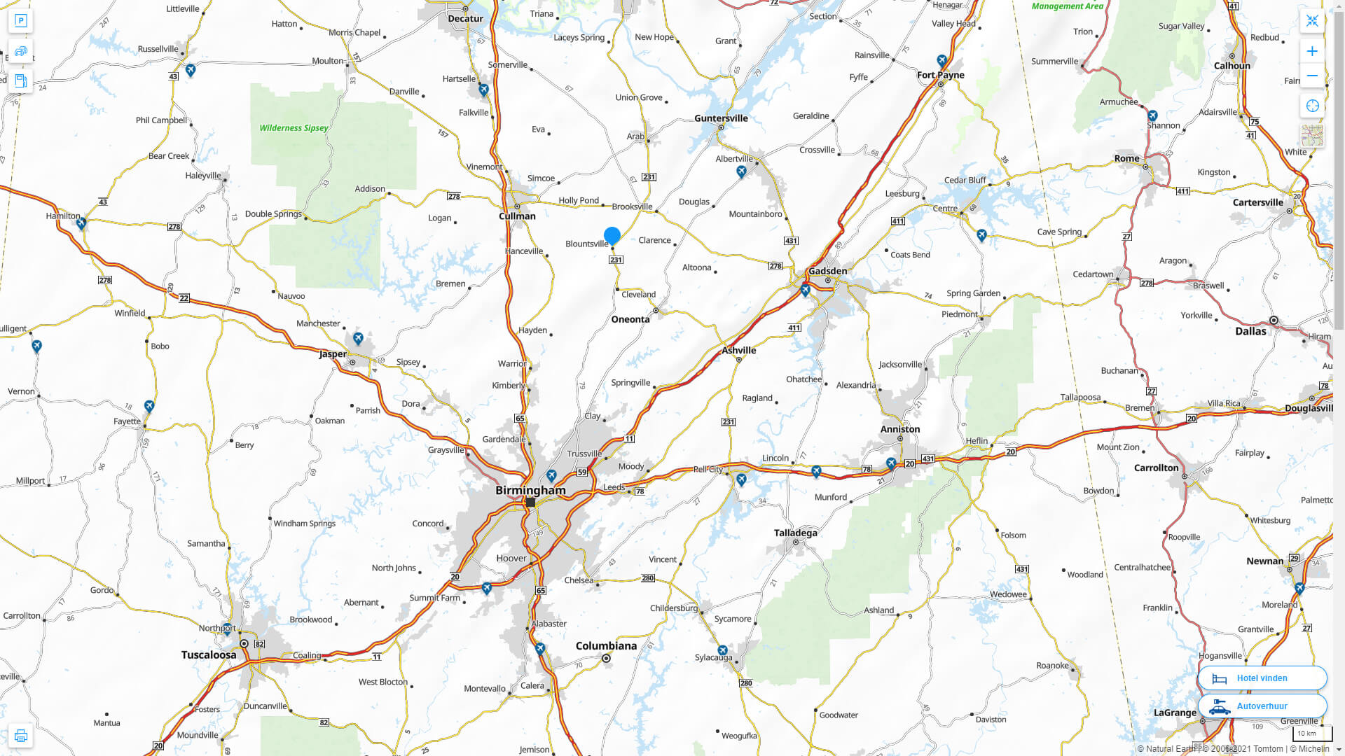 Interstate Highway Map of Blountsville in Alabama